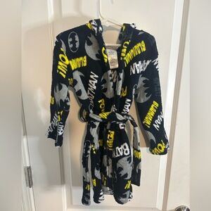Batman Logo Fleece Robe in Black and Yellow size 4 boys bathrobe EUC